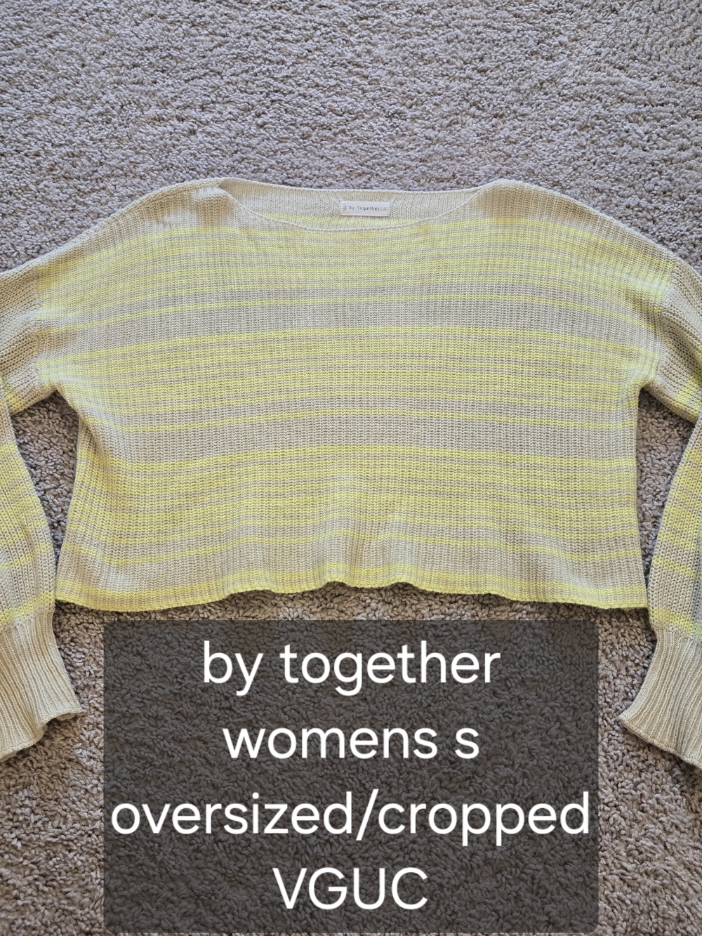 By Together Pale Yellow and Cream Striped Cropped Sweater